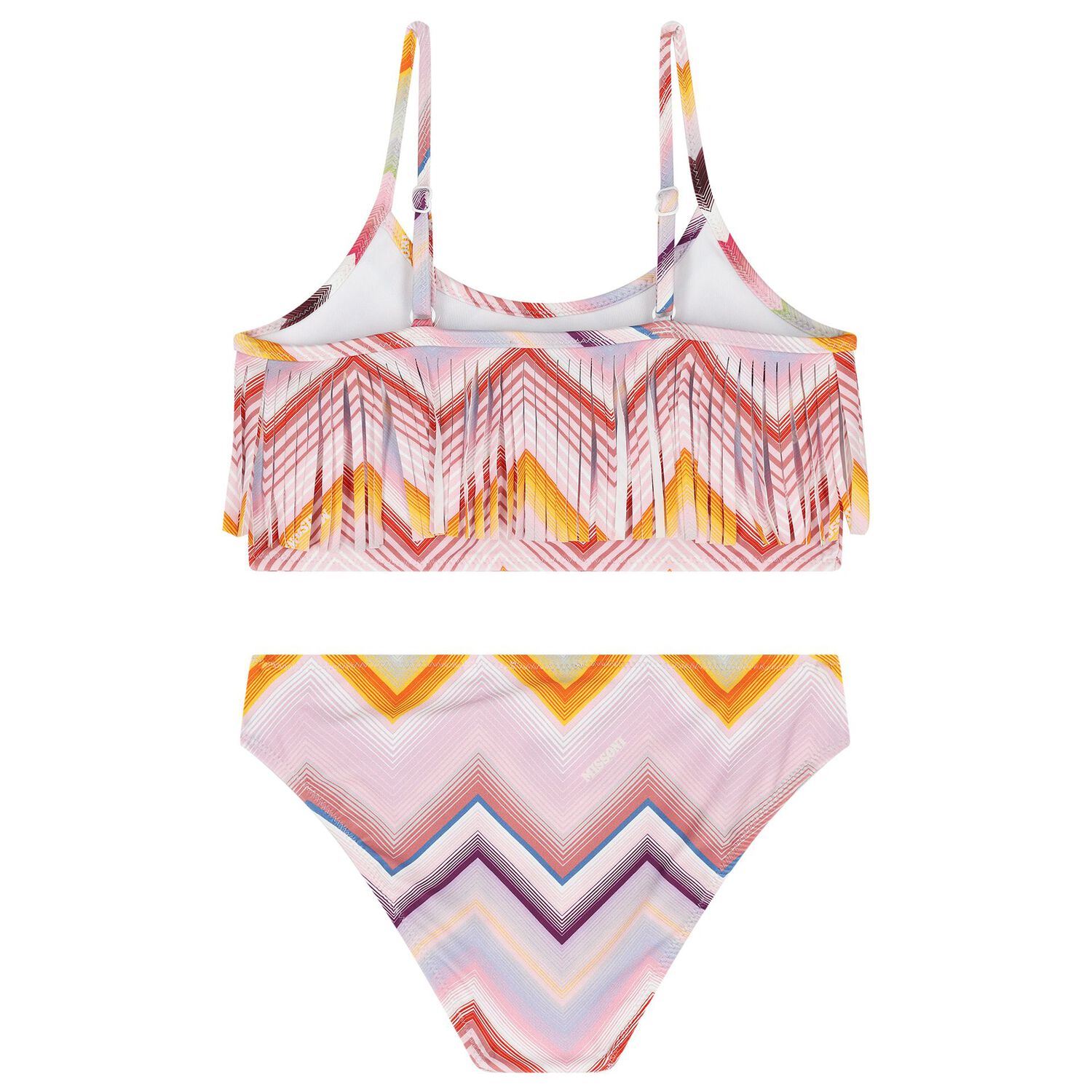 Girls Pink Logo Zig Zag Fringed Bikini, 1, hi-res