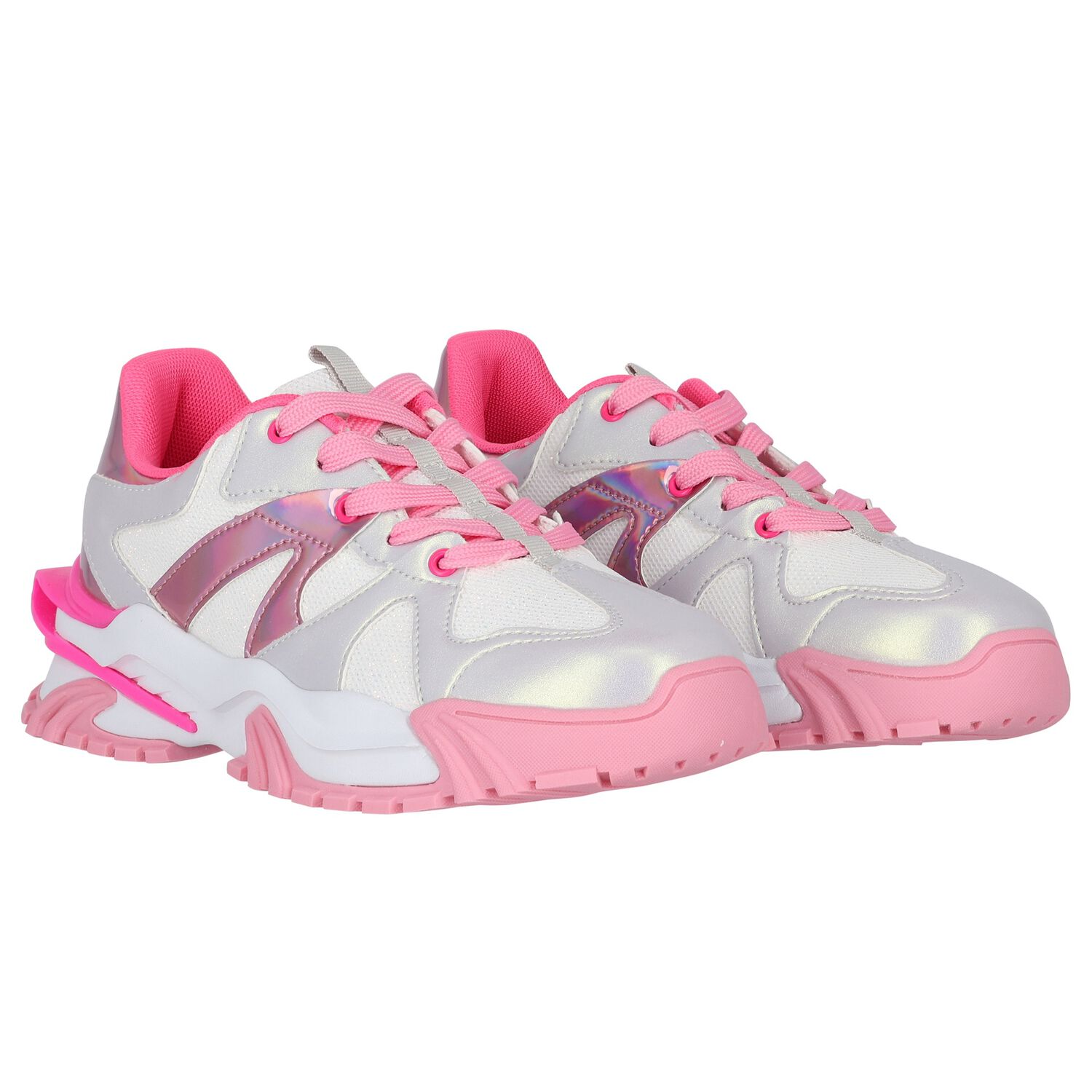 Girls White & Pink Trainers, 1, hi-res image number null