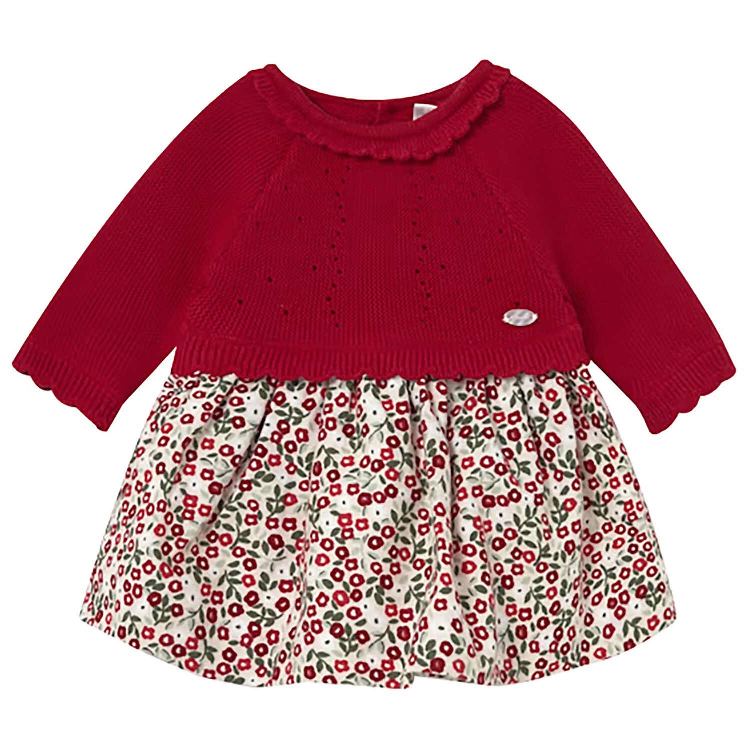 Baby Girls Red & White Floral Dress, 1, hi-res