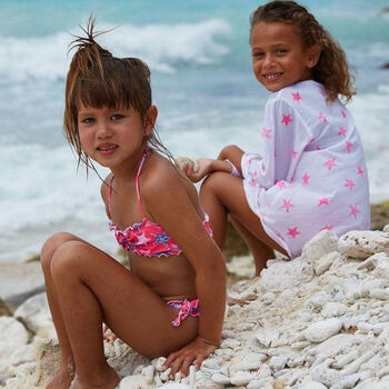 Girls Neon Pink Starfish Ruched Bikini