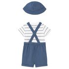 Younger Boys Dungaree & Hat Set (3 Piece), 1, hi-res
