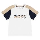 Younger Boys White & Beige Logo Shorts Set, 1, hi-res