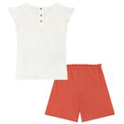 Girls Ivory & Red Shorts Set, 1, hi-res