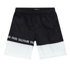Boys Black & White Logo Swim Shorts, 1, hi-res