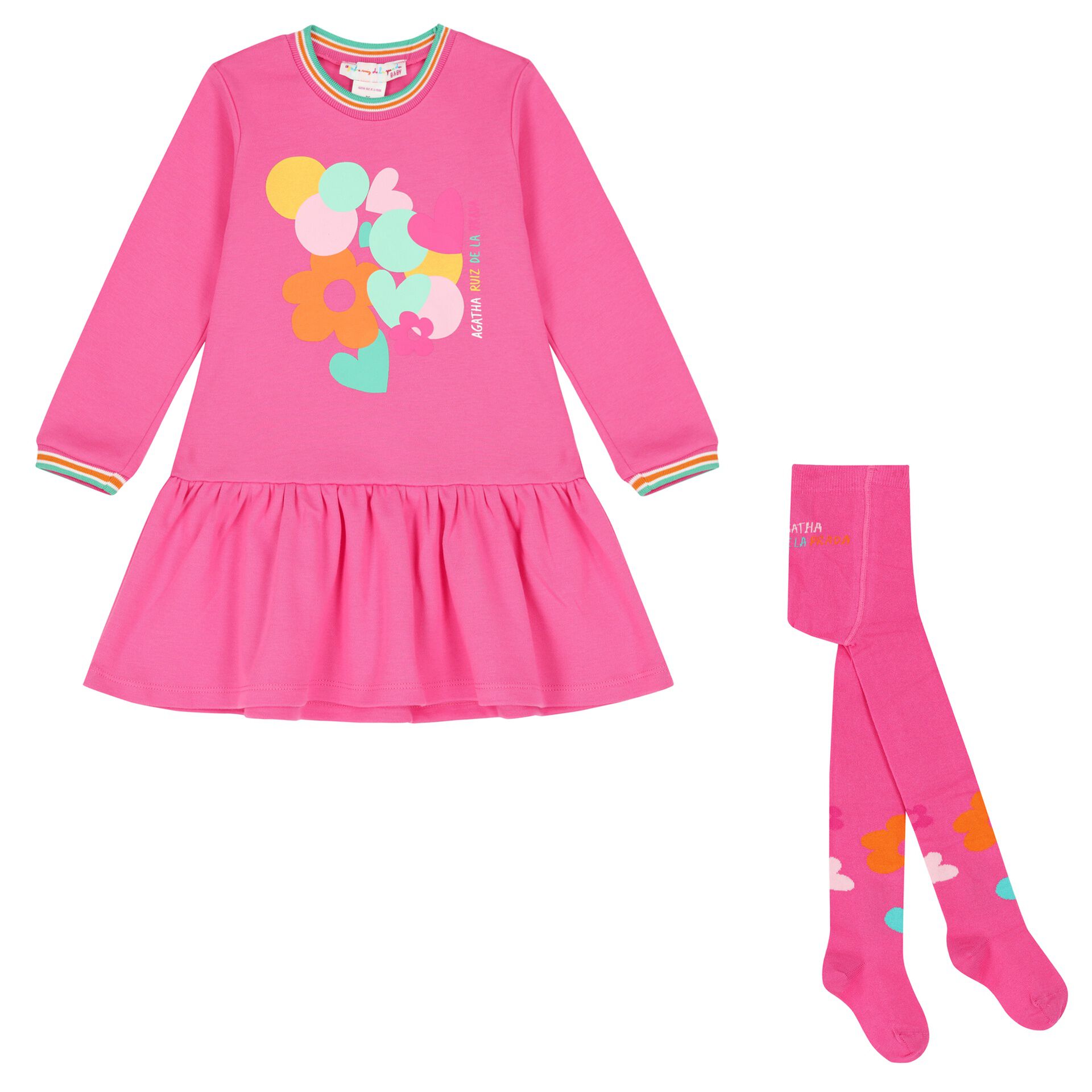 Agatha Ruiz De La Prada Girls Pink Logo Dress Set Junior Couture UK