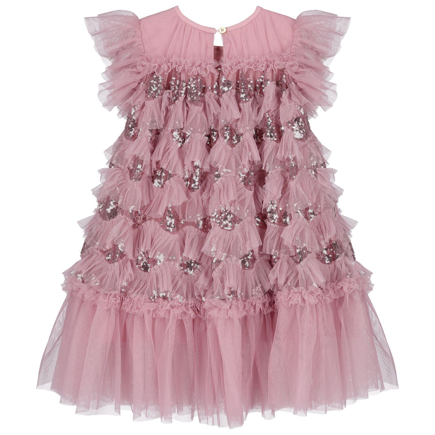 Girls Pink Sequin Tulle Dress, 2, hi-res