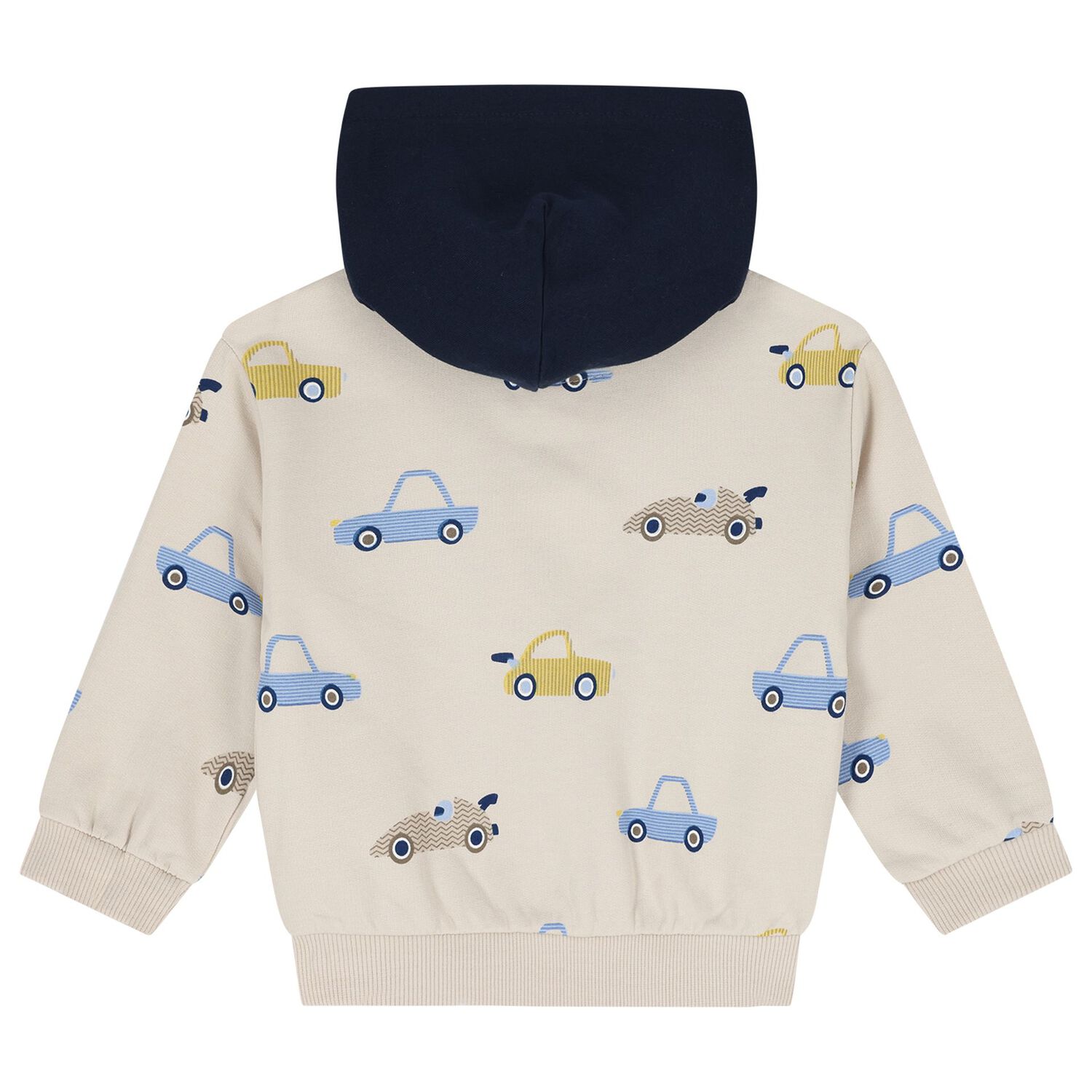 Younger Boys Beige, Yellow & Navy Blue Car Tracksuit Set, 3, hi-res