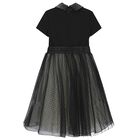 Girls Black Crystal Logo Tulle Dress, 1, hi-res