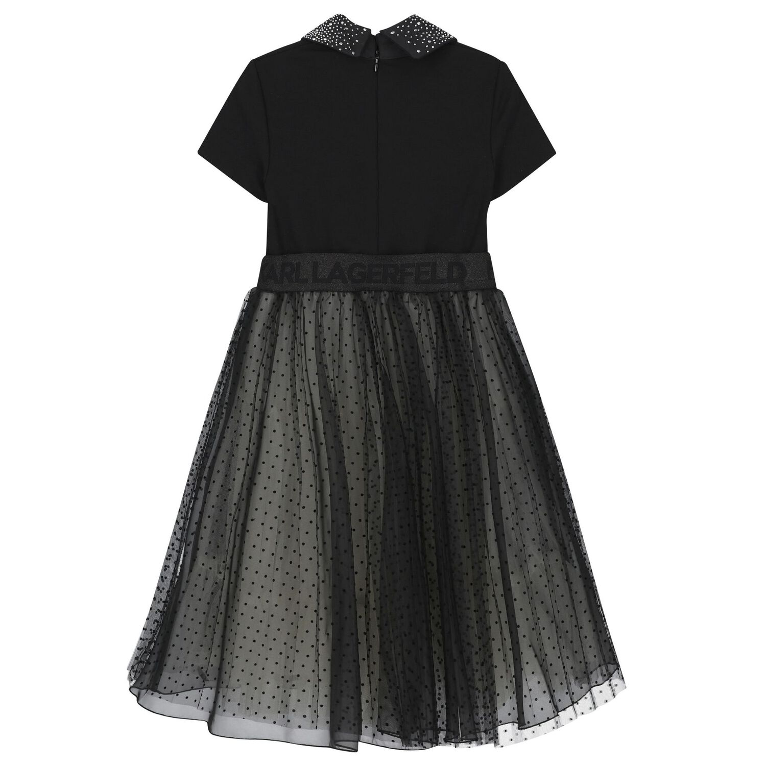 Girls Black Crystal Logo Tulle Dress, 1, hi-res image number null