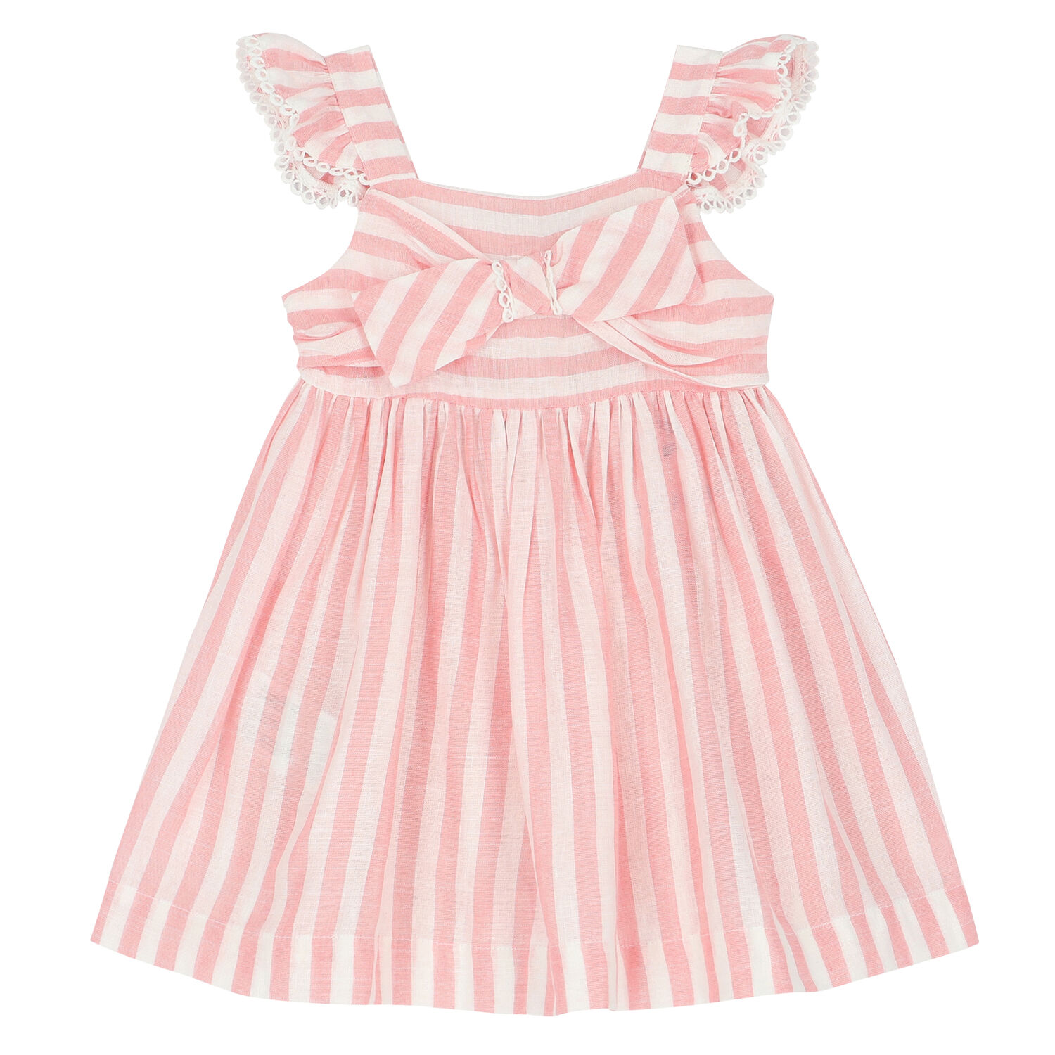 Younger Girls Pink & Ivory Striped Dress Set, 1, hi-res