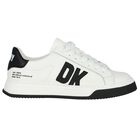 White & Black Leather Logo Trainers, 1, hi-res