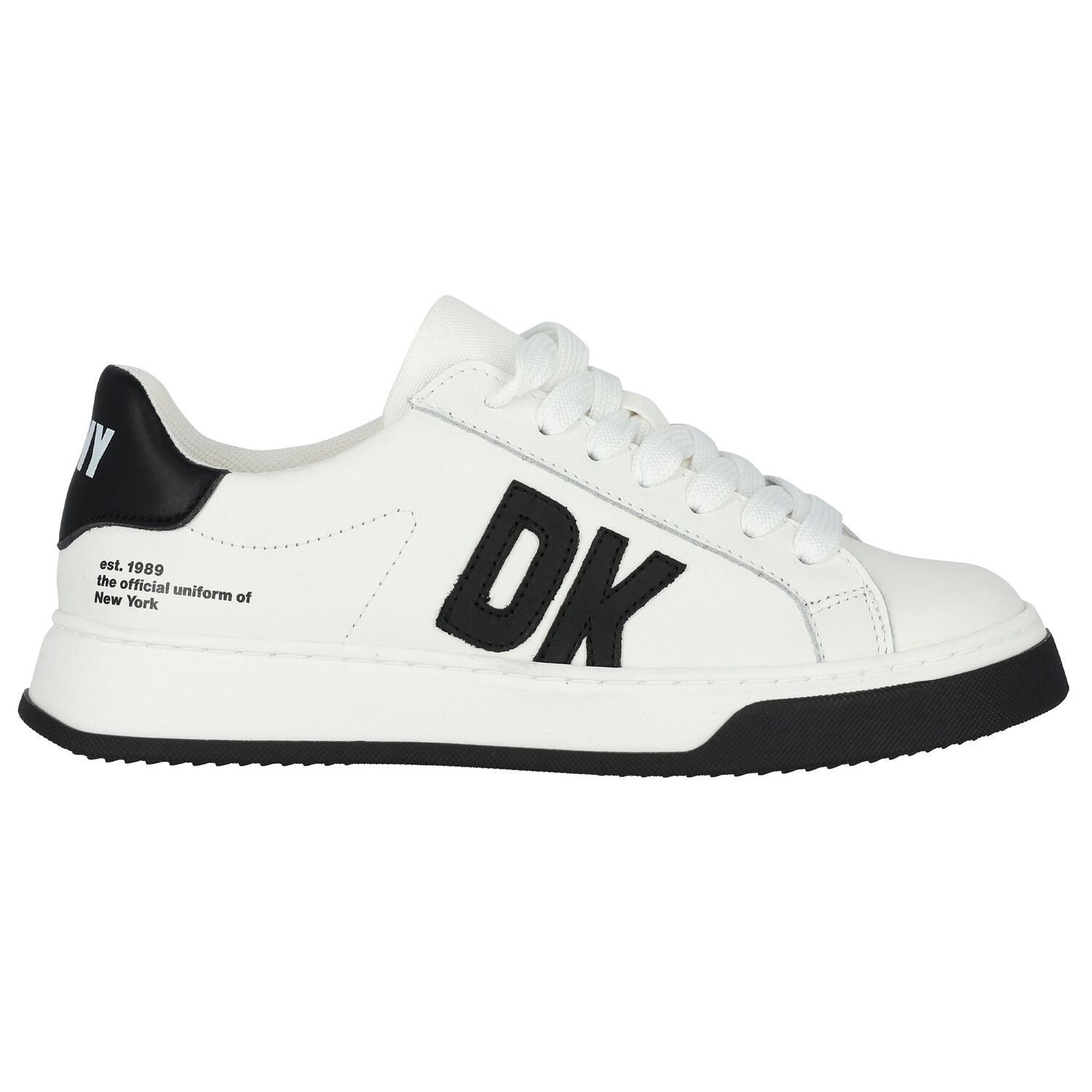 White & Black Leather Logo Trainers, 1, hi-res