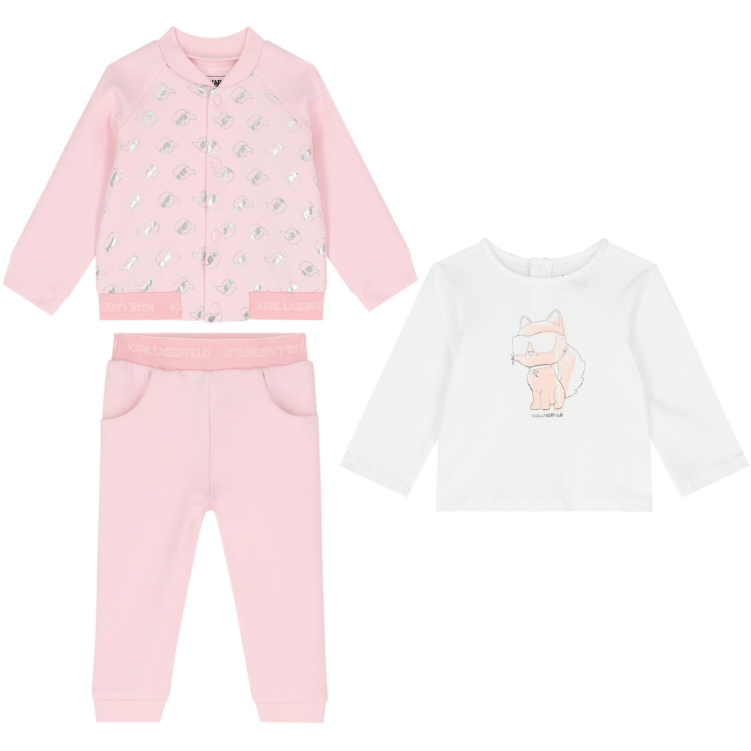 Younger Girls Pink & White Logo 3-Piece Tracksuit, 1, hi-res