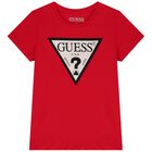 Girls Red Diamante Logo T-Shirt, 5, hi-res