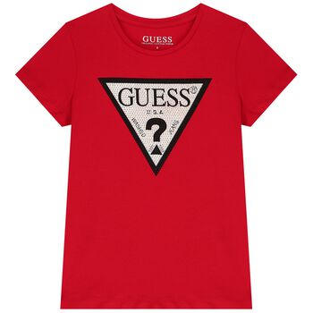 Girls Red Diamante Logo T-Shirt