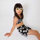 Girls Black Flower Shorts, 1, hi-res