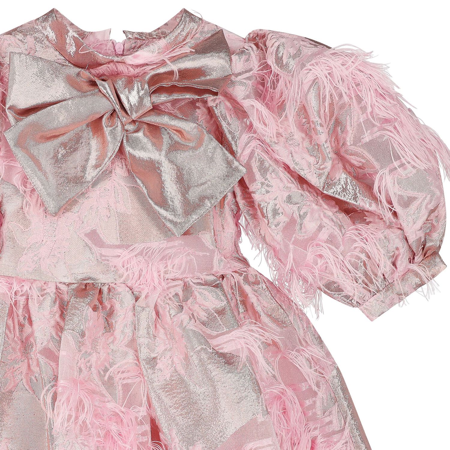 Girls Pink Floral Jacquard Dress, 1, hi-res