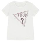 Girls White Embellished Logo T-Shirt, 1, hi-res
