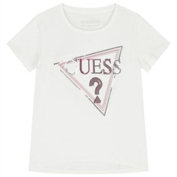 Girls White Embellished Logo T-Shirt