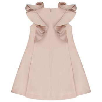 Girls Pink Satin Ruffle Dress