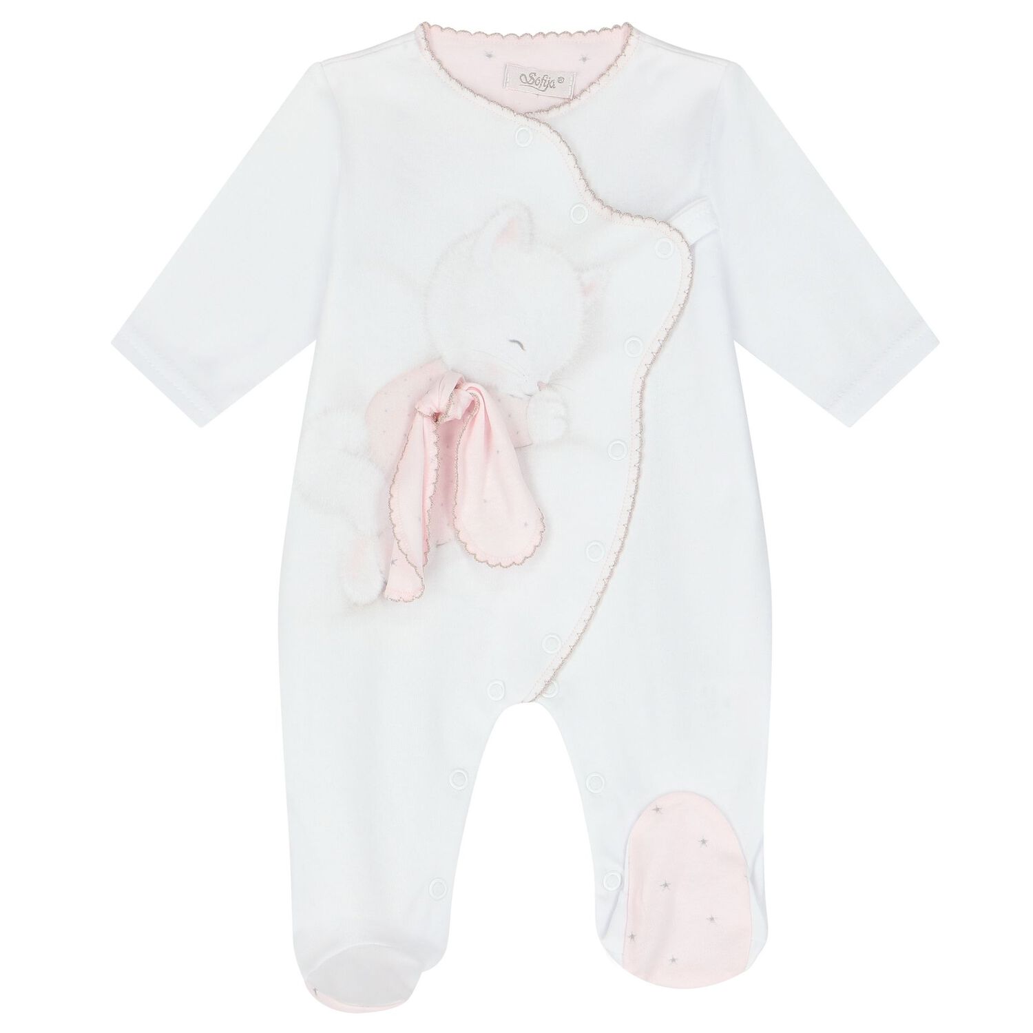 Baby Girls White & Pink Kitten Babygrow, 1, hi-res