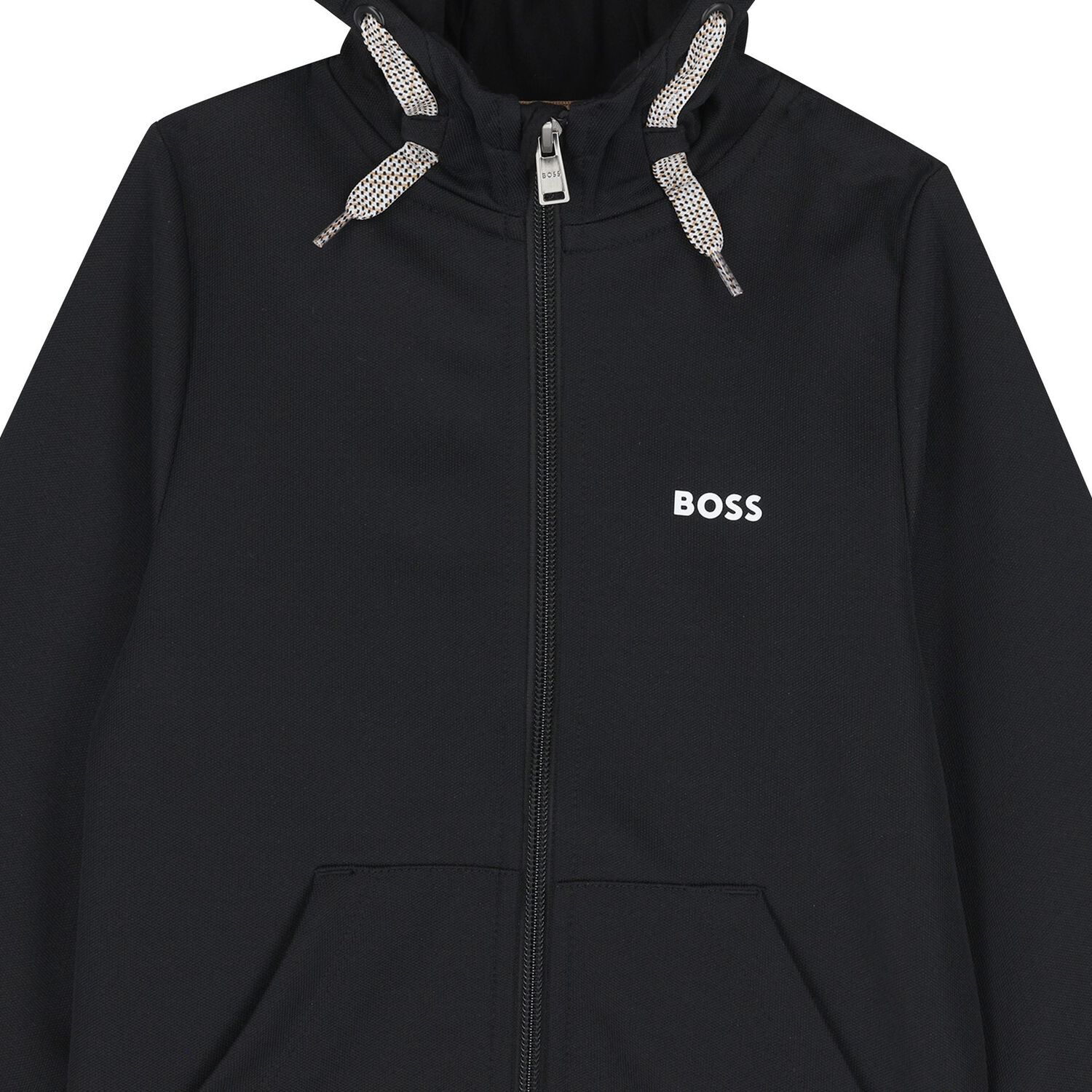 Boys Black Logo Hooded Zip Up Top, 1, hi-res image number null