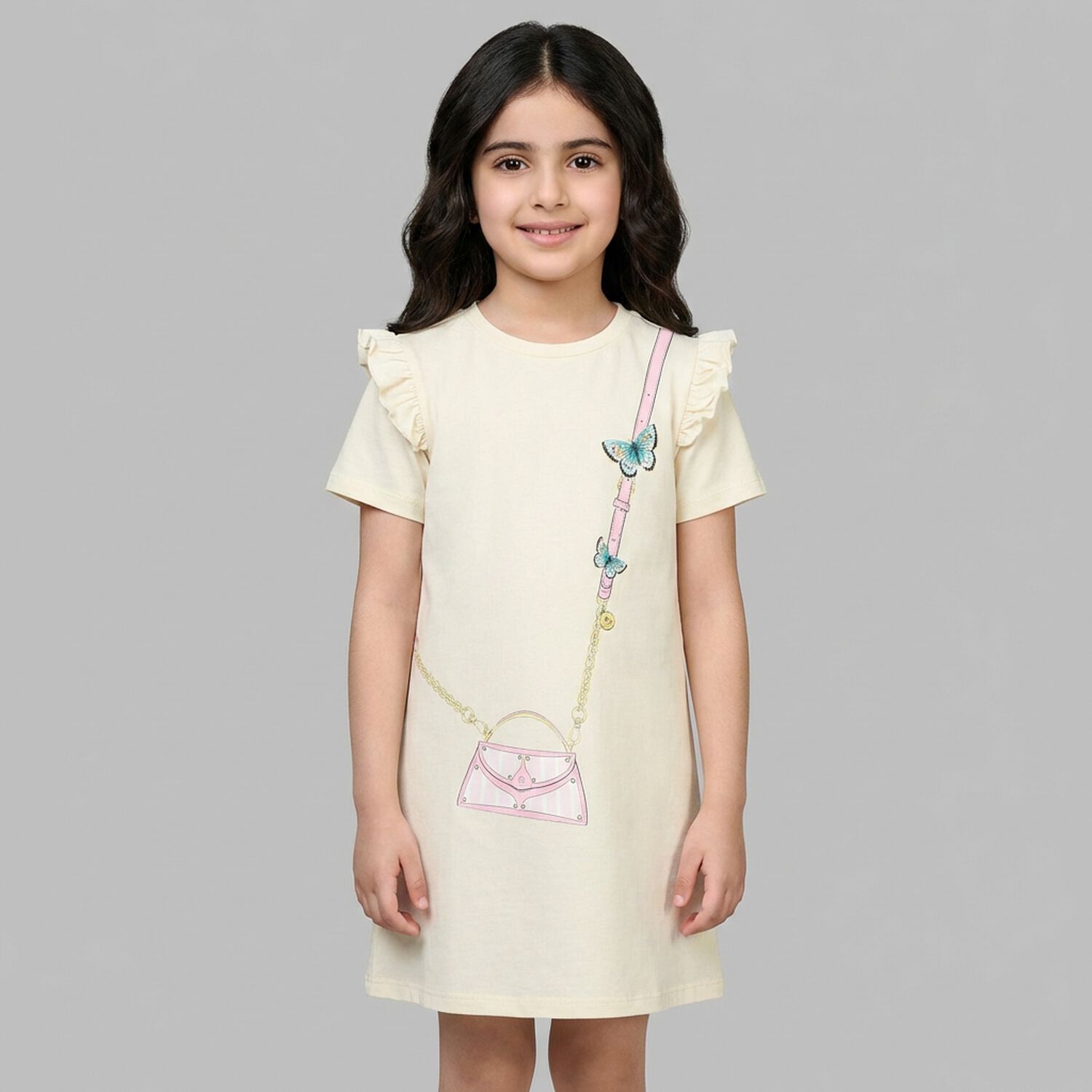 Girls Ivory Bag Logo Dress , 1, hi-res