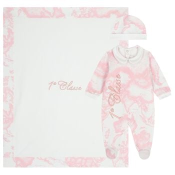 Baby Girls White & Pink Geo Map Babygrow Gift Set
