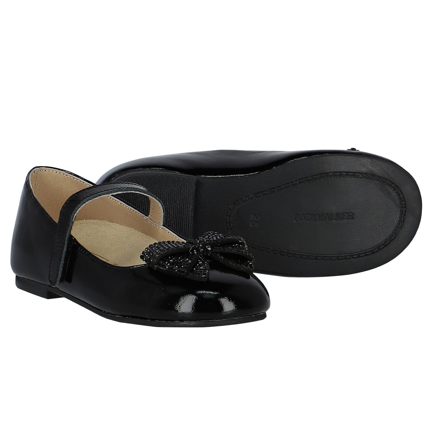 Girls Black Embellished Bow Shoes, 1, hi-res