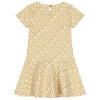 Girls Beige & Gold Logo Dress, 2, hi-res