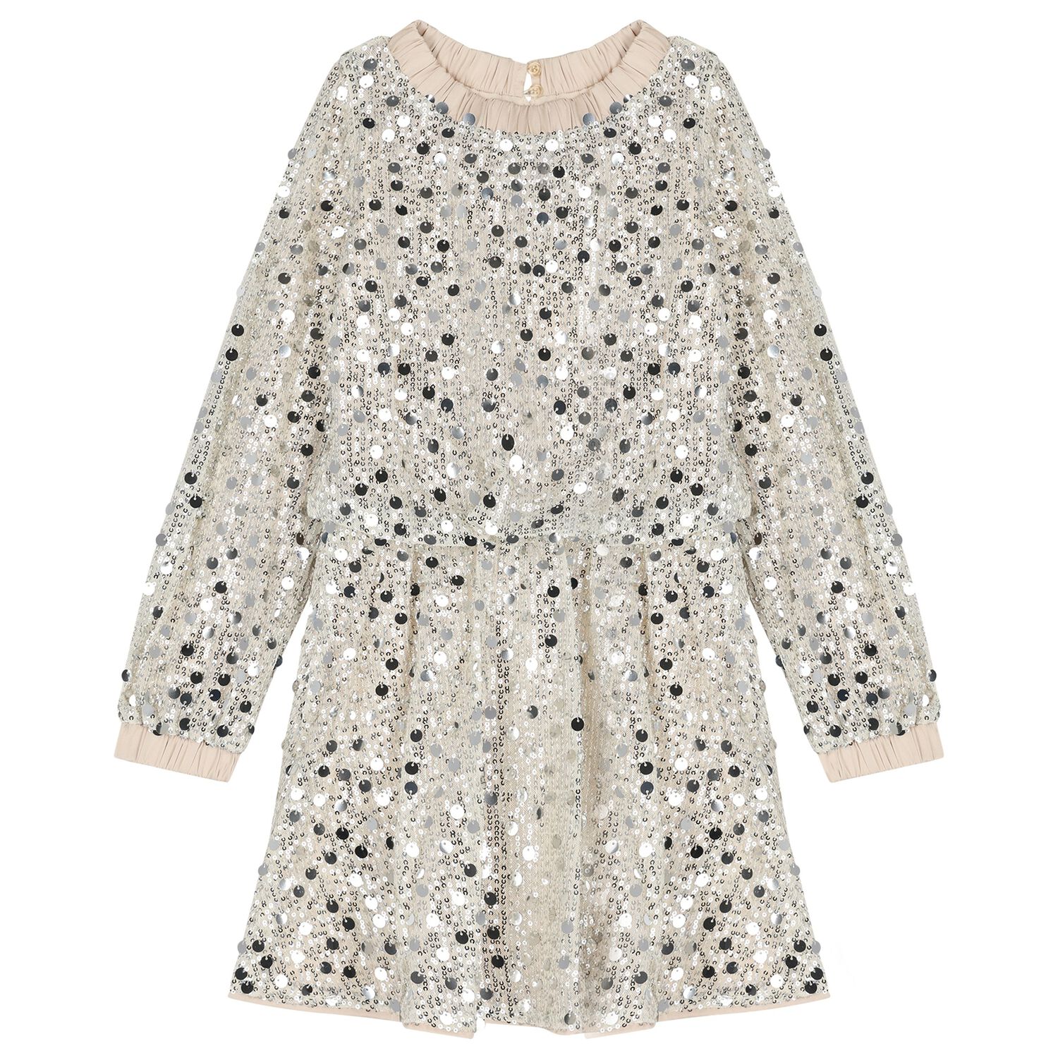 Girls Silver Embellished Dress, 2, hi-res