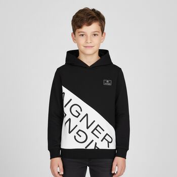 Boys Black & White Logo Hooded Top