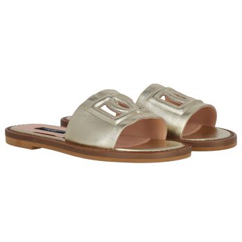 Girls Beige & Gold Logo sandals 