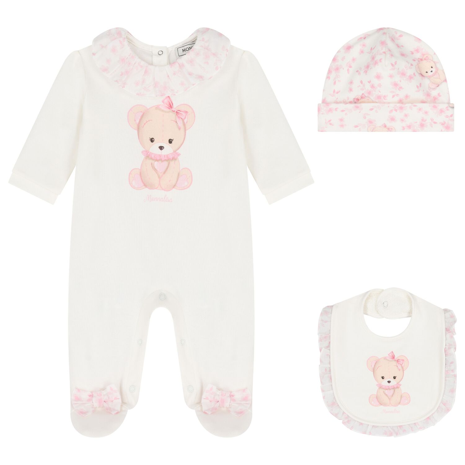 Baby Ivory & Pink Teddy Bear Babygrow Gift Set, 1, hi-res