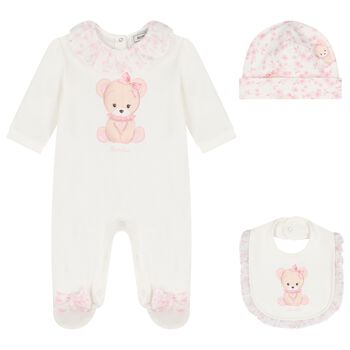 Baby Ivory & Pink Teddy Bear Babygrow Gift Set
