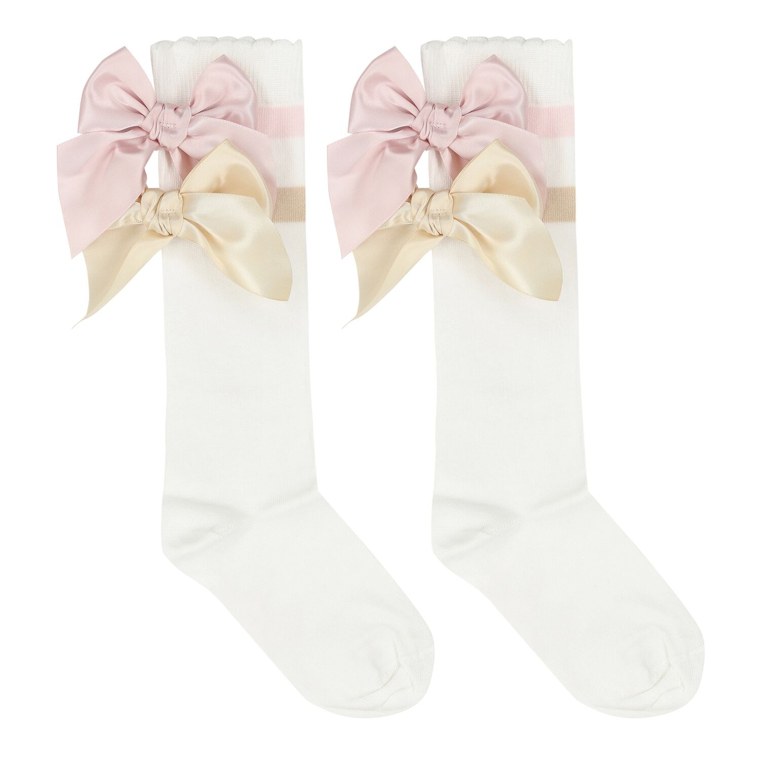 Girls White Bow Socks, 1, hi-res