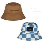 Boys Blue Check & Beige Reversible Hat, 1, hi-res