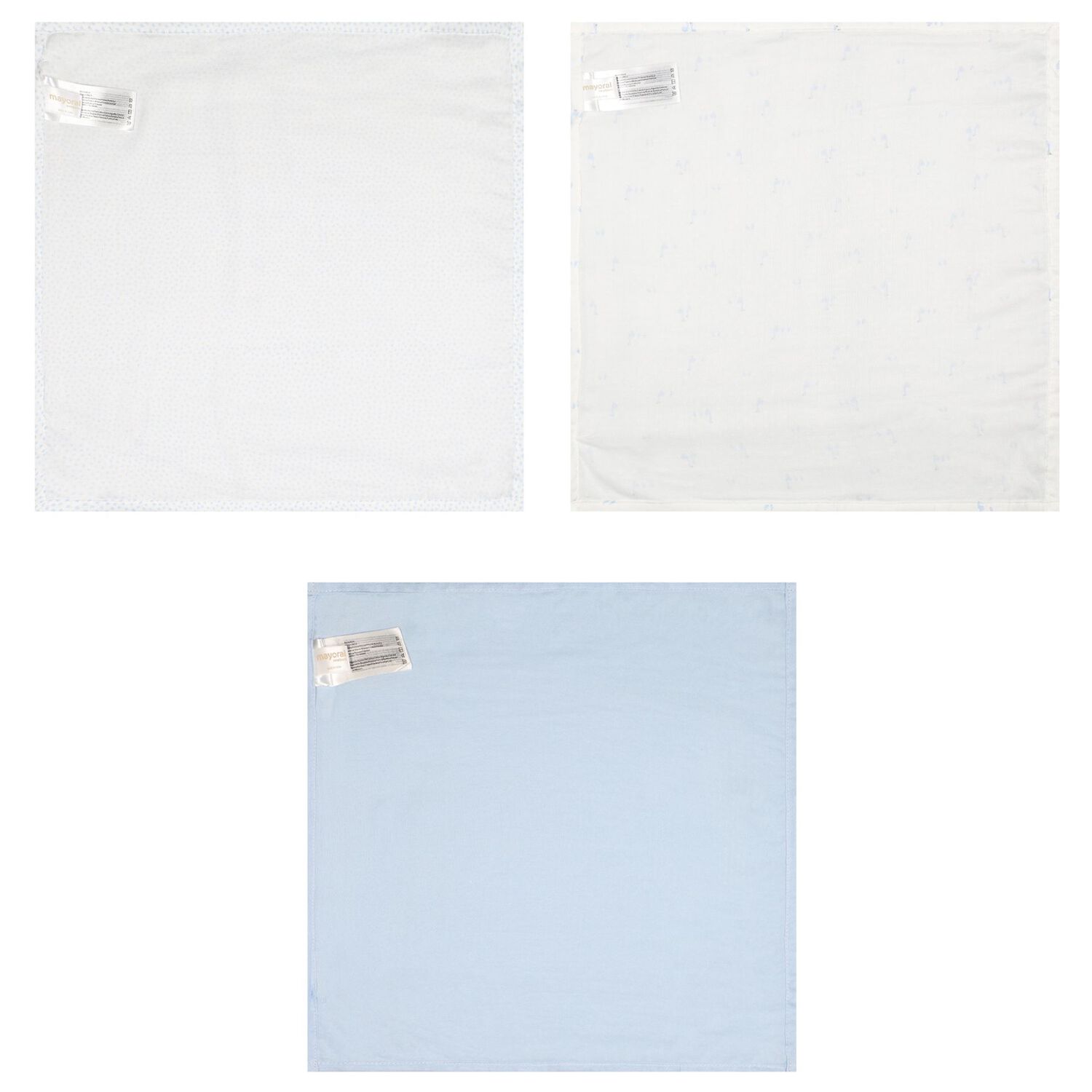 Baby Boys Ivory & Blue Muslin Swaddles ( 3-Pack ), 2, hi-res