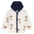 Baby Boys Ivory & Navy Blue Teddy Bear 3 Piece Tracksuit, 1, hi-res