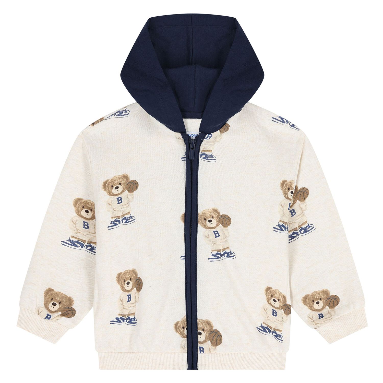 Baby Boys Ivory & Navy Blue Teddy Bear 3 Piece Tracksuit, 1, hi-res