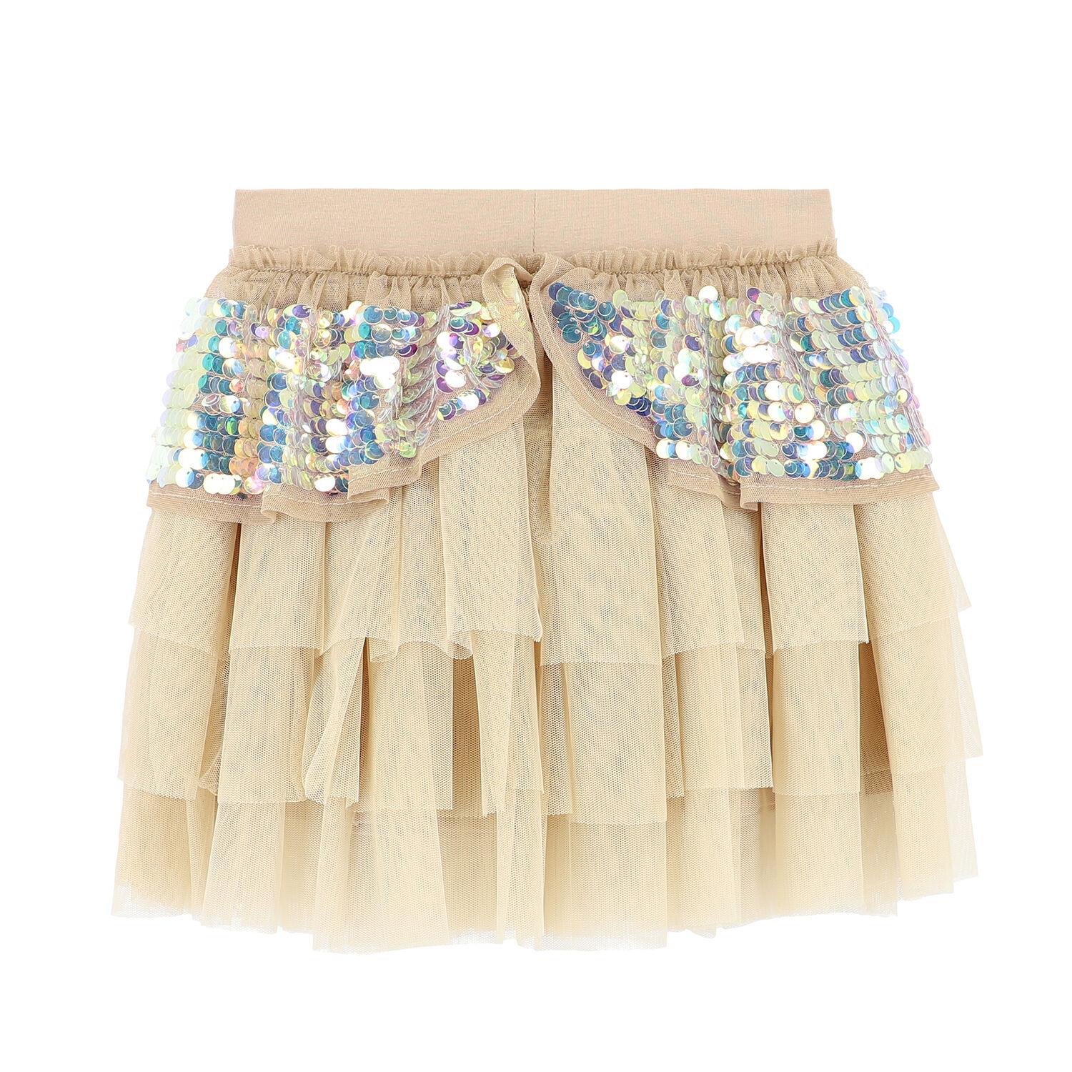 Girls Beige Sequin Tulle Skirt, 3, hi-res