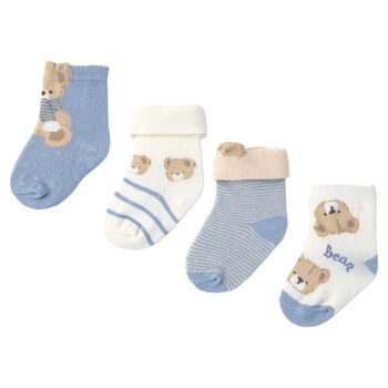 Baby Boys Blue & Ivory Socks ( 4 Pack )