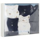 Baby Boys Ivory & Navy Blue Babygrow Gift Set, 1, hi-res