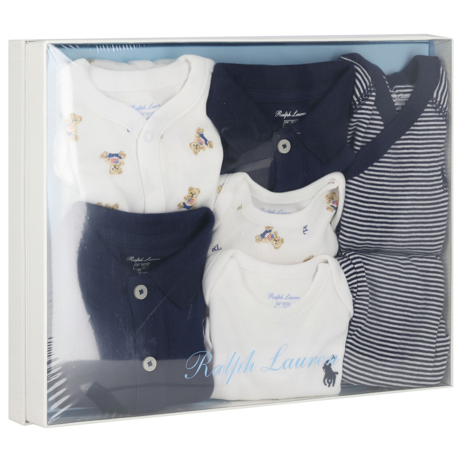 Baby Boys Ivory & Navy Blue Babygrow Gift Set, 1, hi-res