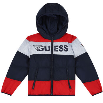 Boys Navy, Grey & Red Logo Puffer Jacket