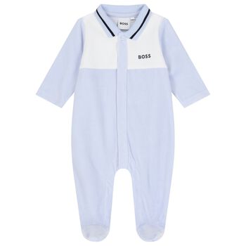 Baby Boys Blue & White Logo Babygrow