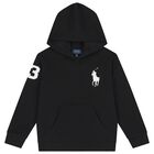 Boys Black Logo Hooded Top, 1, hi-res