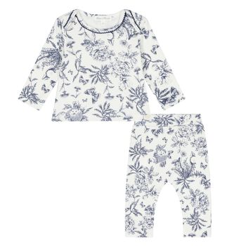 Navy Blue & White Toile De Jouy Cotton Baby Pyjamas
