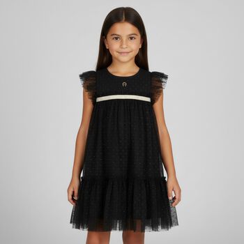 Girls Black & Gold Tulle Dress