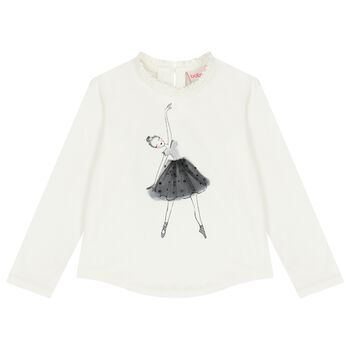 Girls Ivory Ruffled Long Sleeve Top 